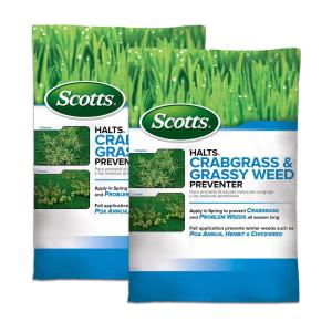 imageScotts Halts Crabgrass and Grassy Weed Preventer Crabgrass Preventer Pre Emergent Weed Control for Lawns Prevents Chickweed ampamp More Treats up to 5000 sq ft 1006 lb5 000 sq ft 2Pack