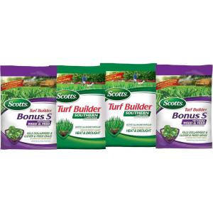 imageScotts Turf Builder 4Part Southern Lawn Care Plan Includes Southern Lawn Food and Bonus S Southern Weed and Feed2 For Small Yards Covers up to 5000 sq ftLarge Yard  4 Part Application