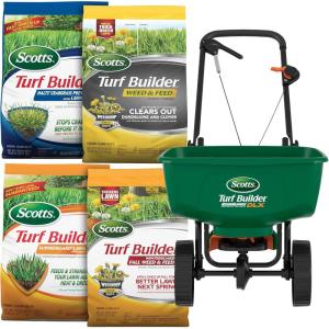 imageScotts Turf Builder Bundle for Small Northern Lawns and a Scotts Turf Builder EdgeGuard Mini Broadcast Spreader for Seamless ApplicationLarge Yard  Spreader