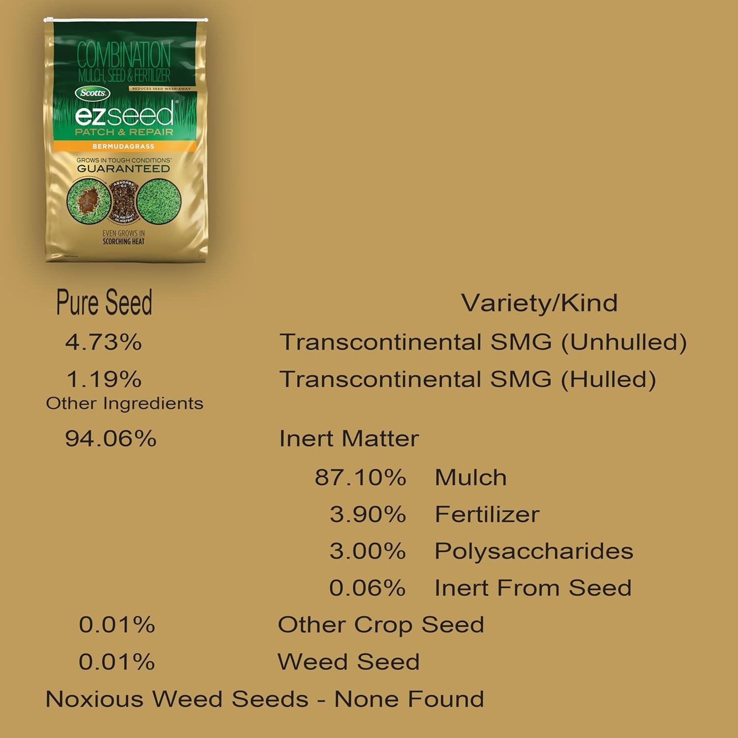 imageScotts EZ Seed Bermudagrass  375 lb Combination Mulch Seed and Fertilizer For Tough Conditions Like Scorching Heat and Dry Areas Grows on Slopes and in High Traffic Areas1 Pack