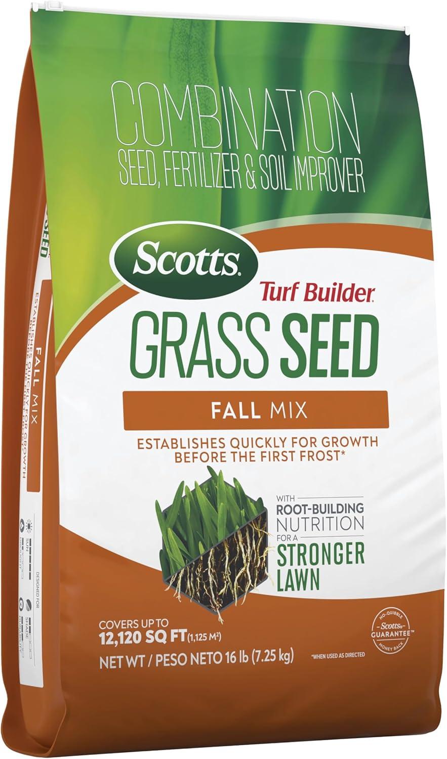 imageScotts Turf Builder Grass Seed Fall Mix Grass Seed Mix with Fertilizer and Soil Improver 16 lbs16 lb