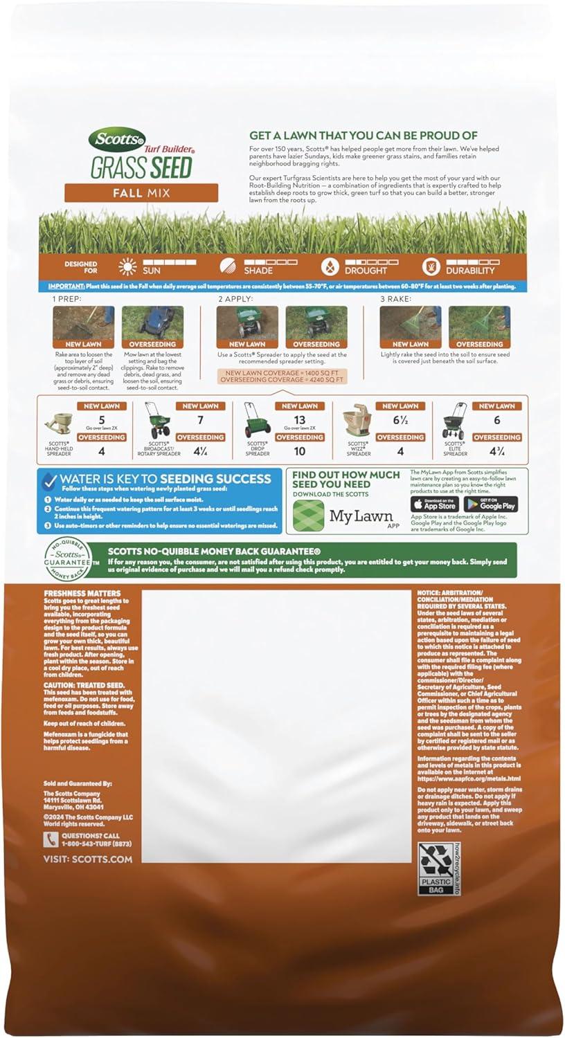 imageScotts Turf Builder Grass Seed Fall Mix Grass Seed Mix with Fertilizer and Soil Improver 16 lbs56 lb