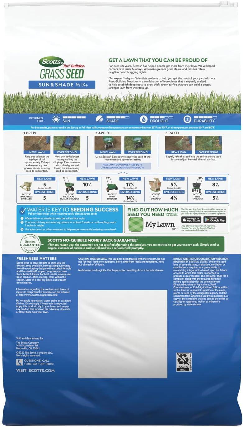 imageScotts Turf Builder Grass Seed Sun ampamp Shade Mix with Fertilizer and Soil Improver Thrives in Many Conditions 32 lbs12 lb