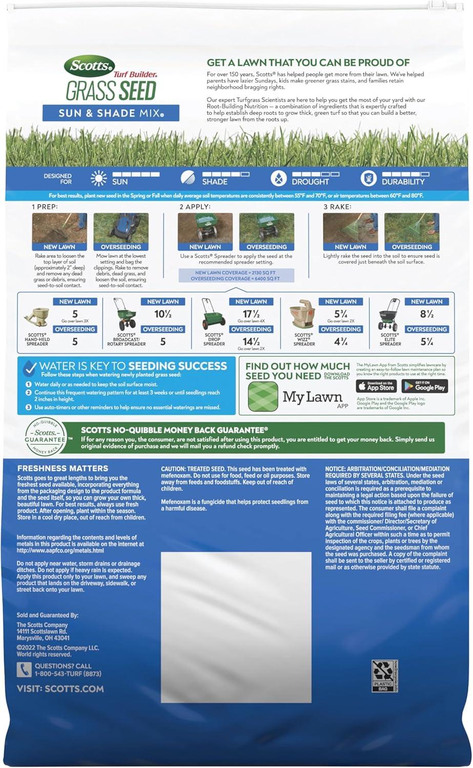 imageScotts Turf Builder Grass Seed Sun ampamp Shade Mix with Fertilizer and Soil Improver Thrives in Many Conditions 32 lbs16 lb