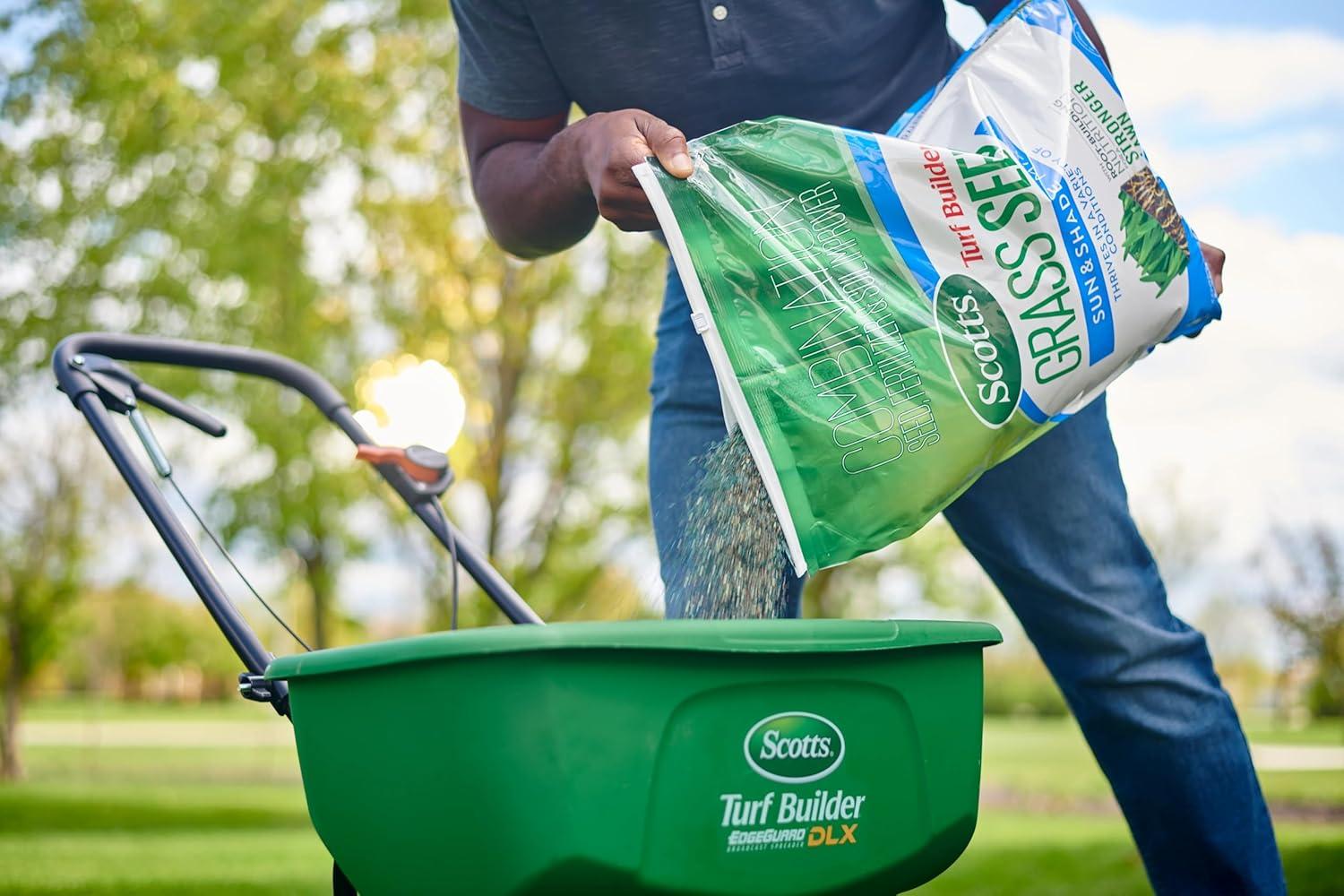 imageScotts Turf Builder Grass Seed Sun ampamp Shade Mix with Fertilizer and Soil Improver Thrives in Many Conditions 32 lbs16 lb