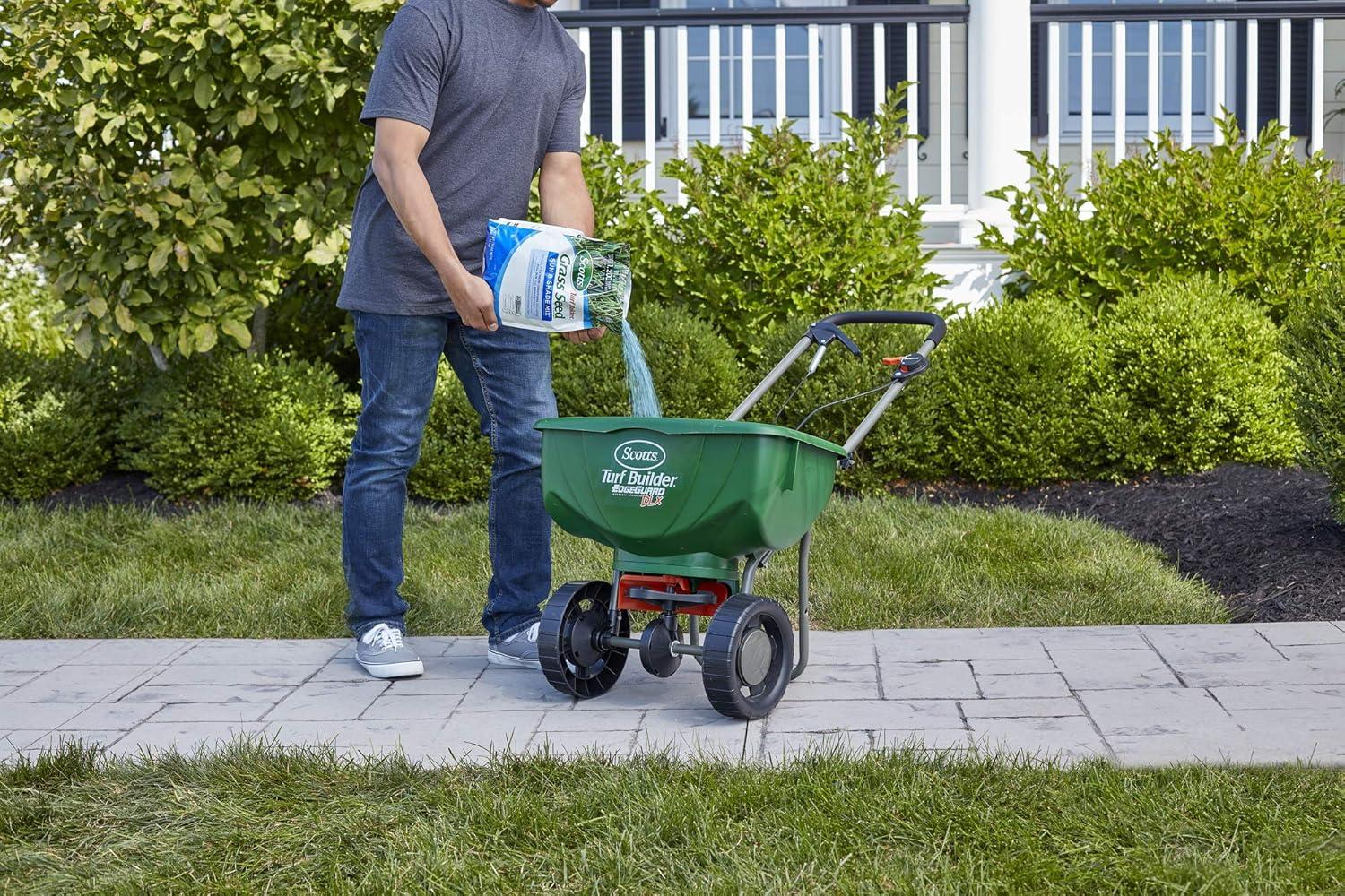 imageScotts Turf Builder Grass Seed Sun ampamp Shade Mix with Fertilizer and Soil Improver Thrives in Many Conditions 32 lbs3 lb