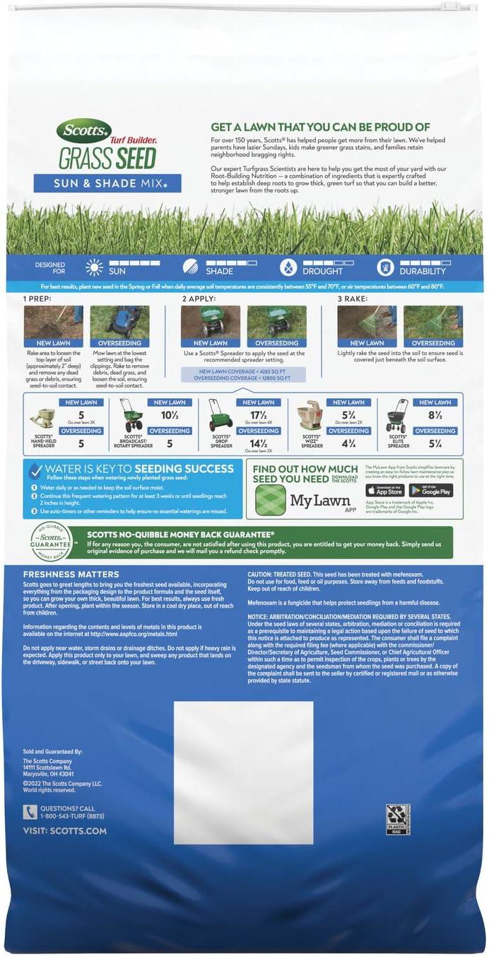 imageScotts Turf Builder Grass Seed Sun ampamp Shade Mix with Fertilizer and Soil Improver Thrives in Many Conditions 32 lbs32 lb
