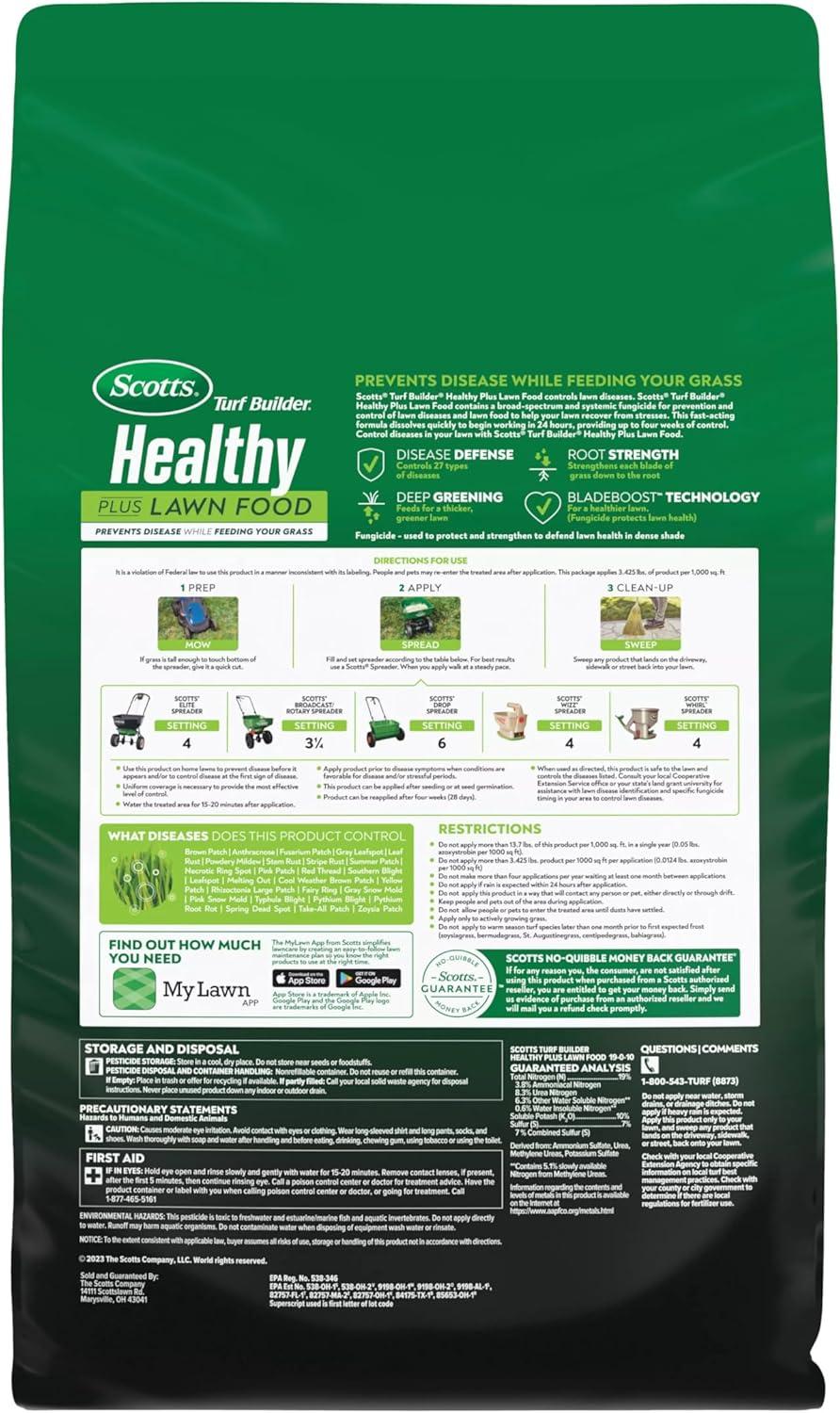 imageScotts Turf Builder Healthy Plus Lawn Food 2in1 Fungicide and Fertilizer Helps Grass Withstand Summer Stress 8000 sq ft 2740 lbs4 000 sq ft