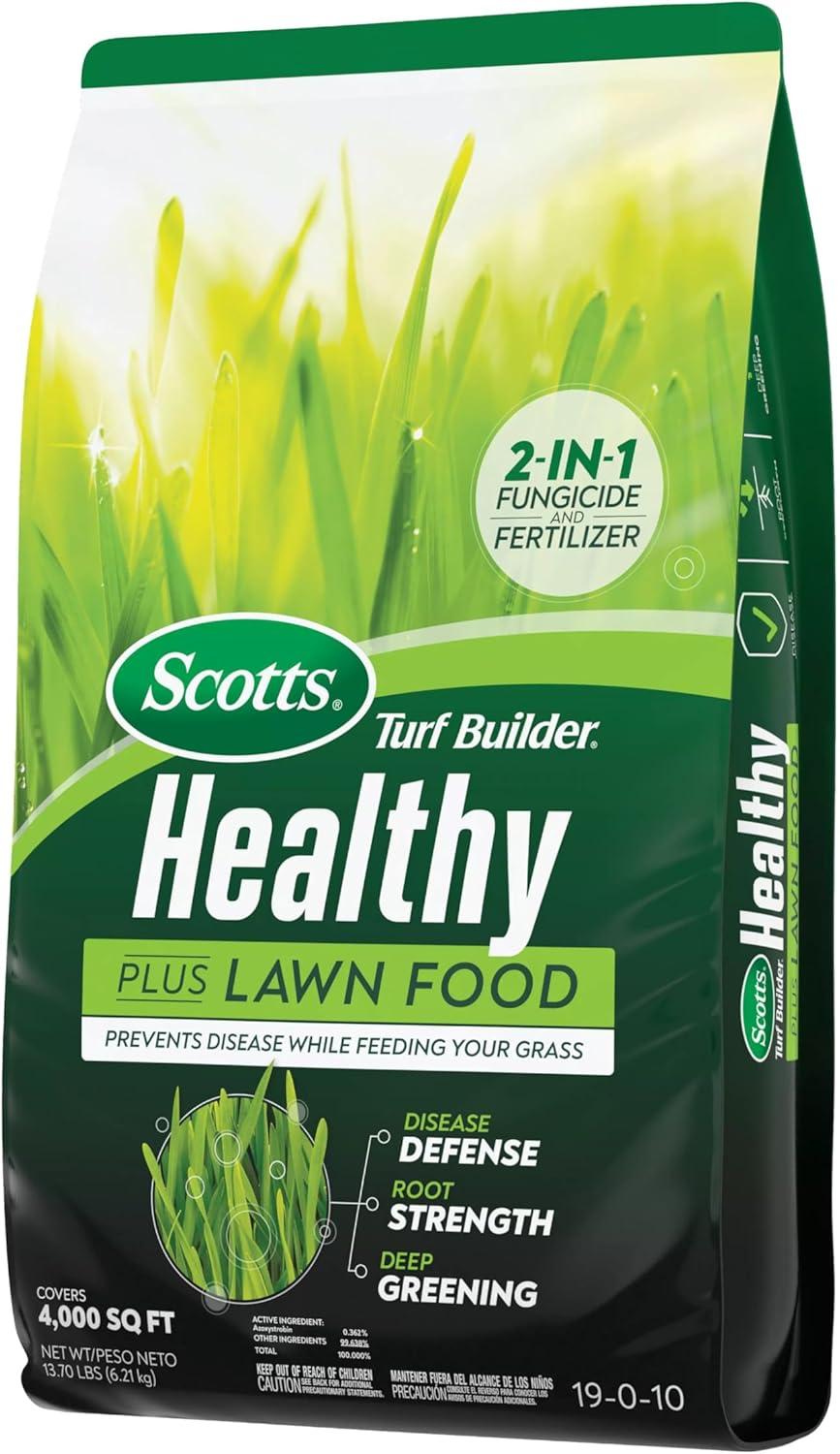 imageScotts Turf Builder Healthy Plus Lawn Food 2in1 Fungicide and Fertilizer Helps Grass Withstand Summer Stress 8000 sq ft 2740 lbs4 000 sq ft
