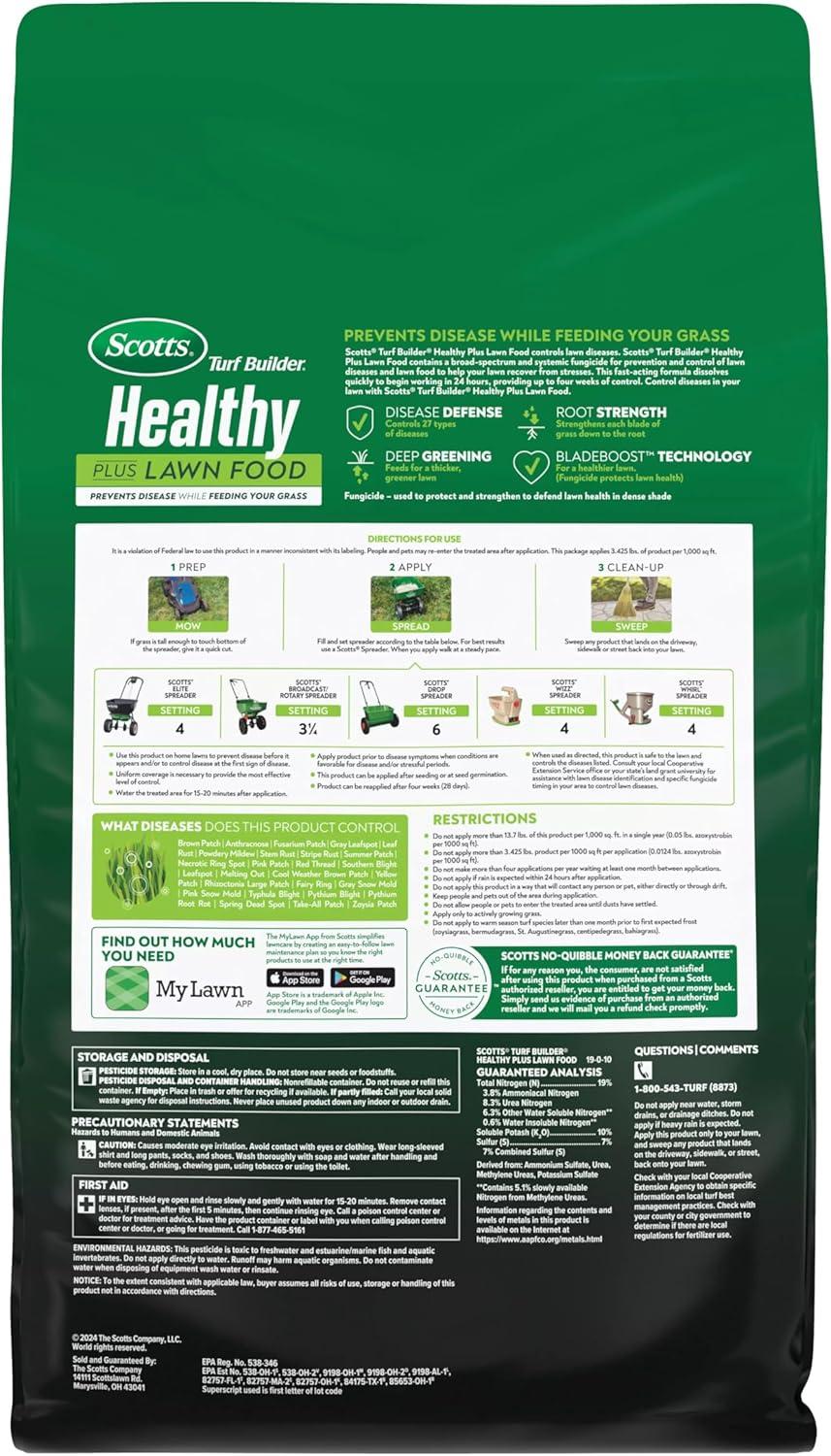 imageScotts Turf Builder Healthy Plus Lawn Food 2in1 Fungicide and Fertilizer Helps Grass Withstand Summer Stress 8000 sq ft 2740 lbs8 000 sq ft