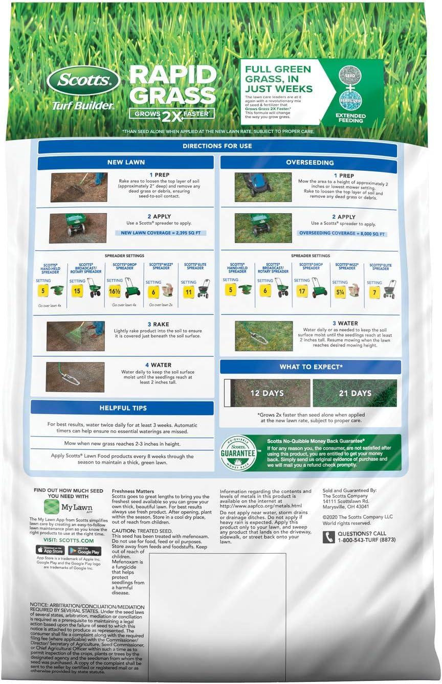 imageScotts Turf Builder Rapid Grass Sun ampamp Shade Mix Combination Seed and Fertilizer Grows Green Grass in Just Weeks 56 lbs16 lb