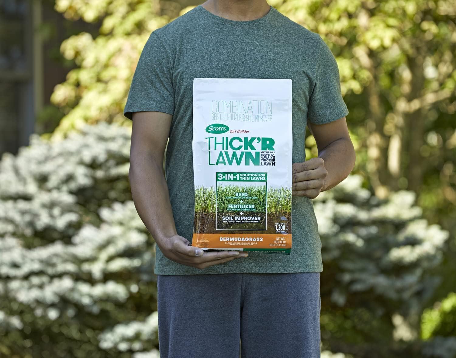 imageScotts Turf Builder THICKR LAWN Grass Seed Fertilizer and Soil Improver for Bermudagrass 1200 sq ft 12 lbs12 lb 2 Pack