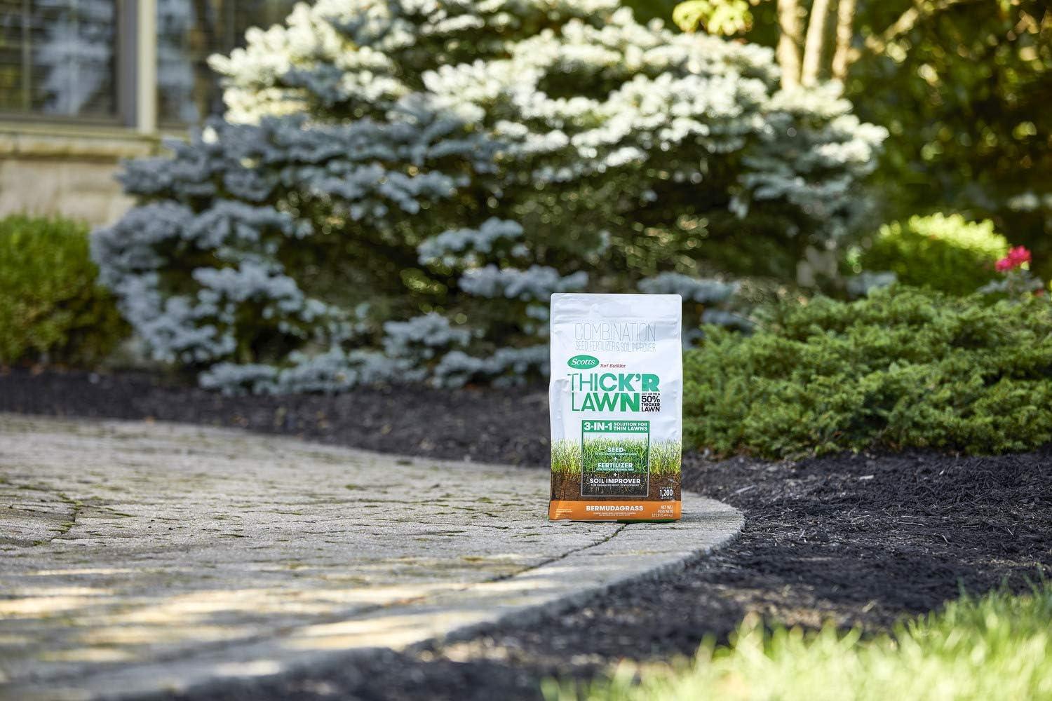 imageScotts Turf Builder THICKR LAWN Grass Seed Fertilizer and Soil Improver for Bermudagrass 1200 sq ft 12 lbs12 lb