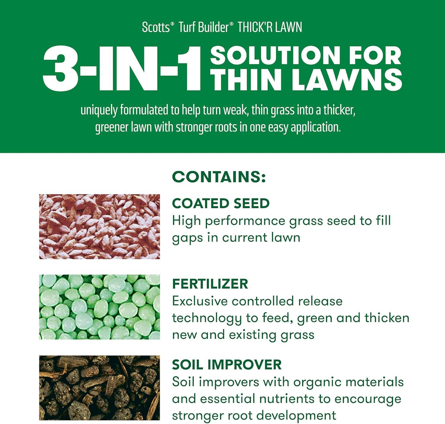 imageScotts Turf Builder THICKR LAWN Grass Seed Fertilizer and Soil Improver for Bermudagrass 1200 sq ft 12 lbs12 lb
