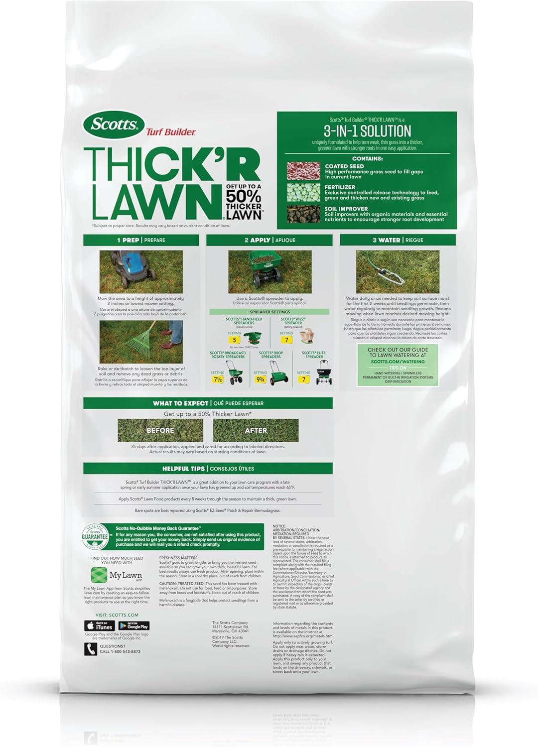 imageScotts Turf Builder THICKR LAWN Grass Seed Fertilizer and Soil Improver for Bermudagrass 1200 sq ft 12 lbs40 lb