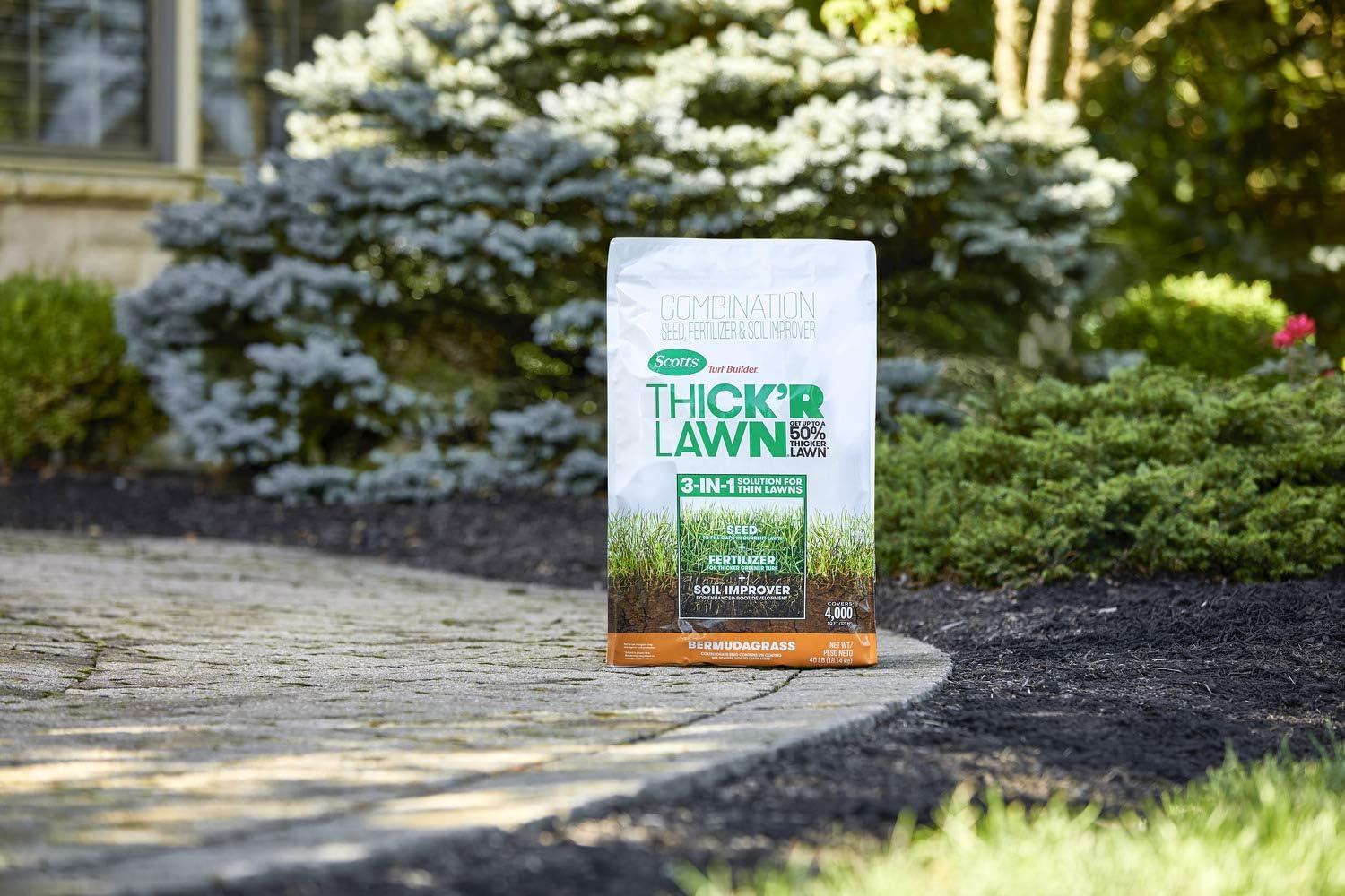 imageScotts Turf Builder THICKR LAWN Grass Seed Fertilizer and Soil Improver for Bermudagrass 1200 sq ft 12 lbs40 lb