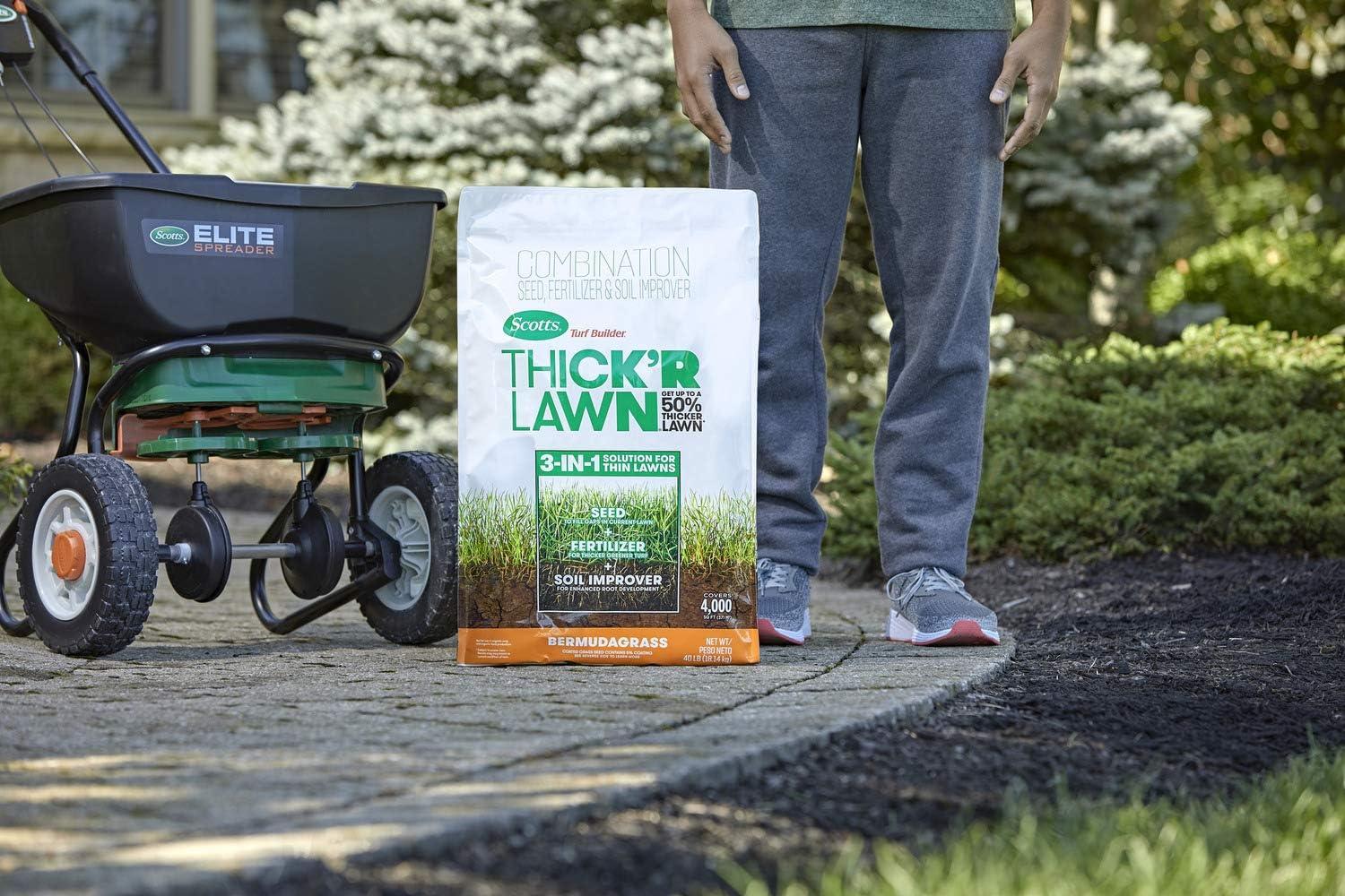 imageScotts Turf Builder THICKR LAWN Grass Seed Fertilizer and Soil Improver for Bermudagrass 1200 sq ft 12 lbs40 lb