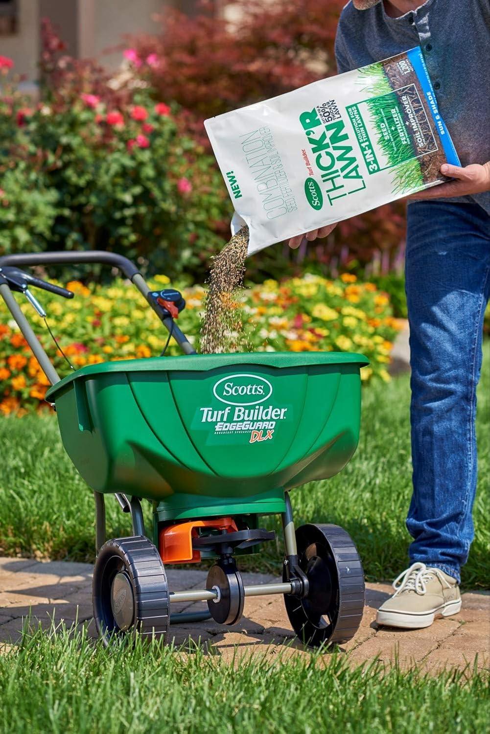 imageScotts Turf Builder THICKR LAWN Grass Seed Fertilizer and Soil Improver for Sun ampamp Shade 1200 sq ft 12 lbsThickR 1 Pack