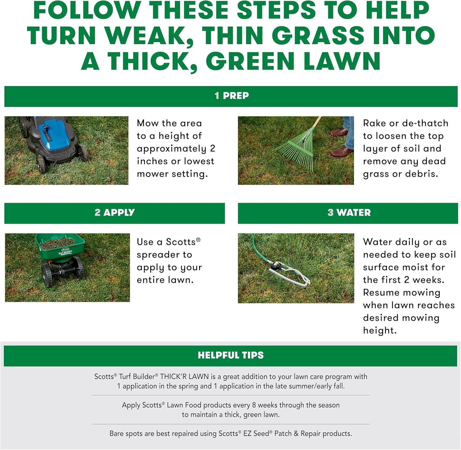 imageScotts Turf Builder THICKR LAWN Grass Seed Fertilizer and Soil Improver for Sun ampamp Shade 1200 sq ft 12 lbsThickR 1 Pack