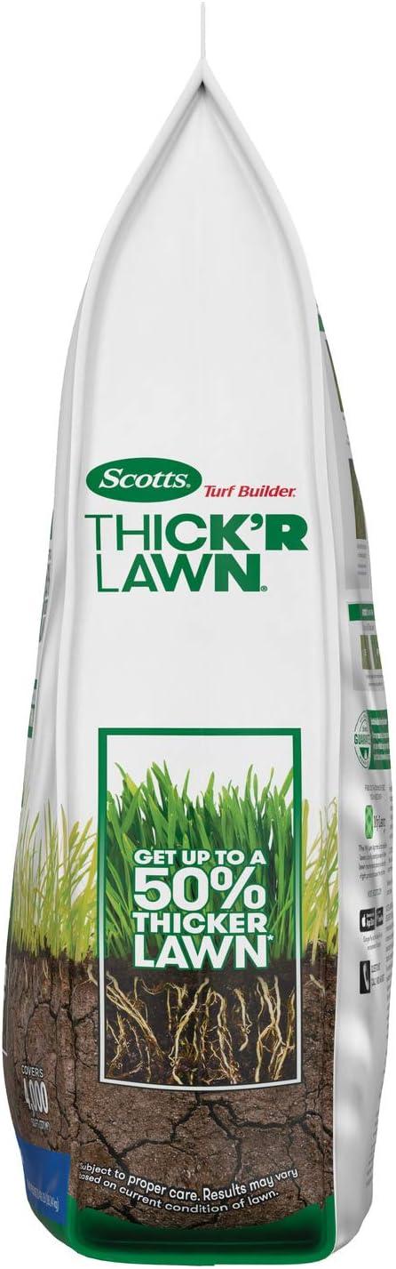 imageScotts Turf Builder THICKR LAWN Grass Seed Fertilizer and Soil Improver for Sun ampamp Shade 1200 sq ft 12 lbsThickR 1 Pack