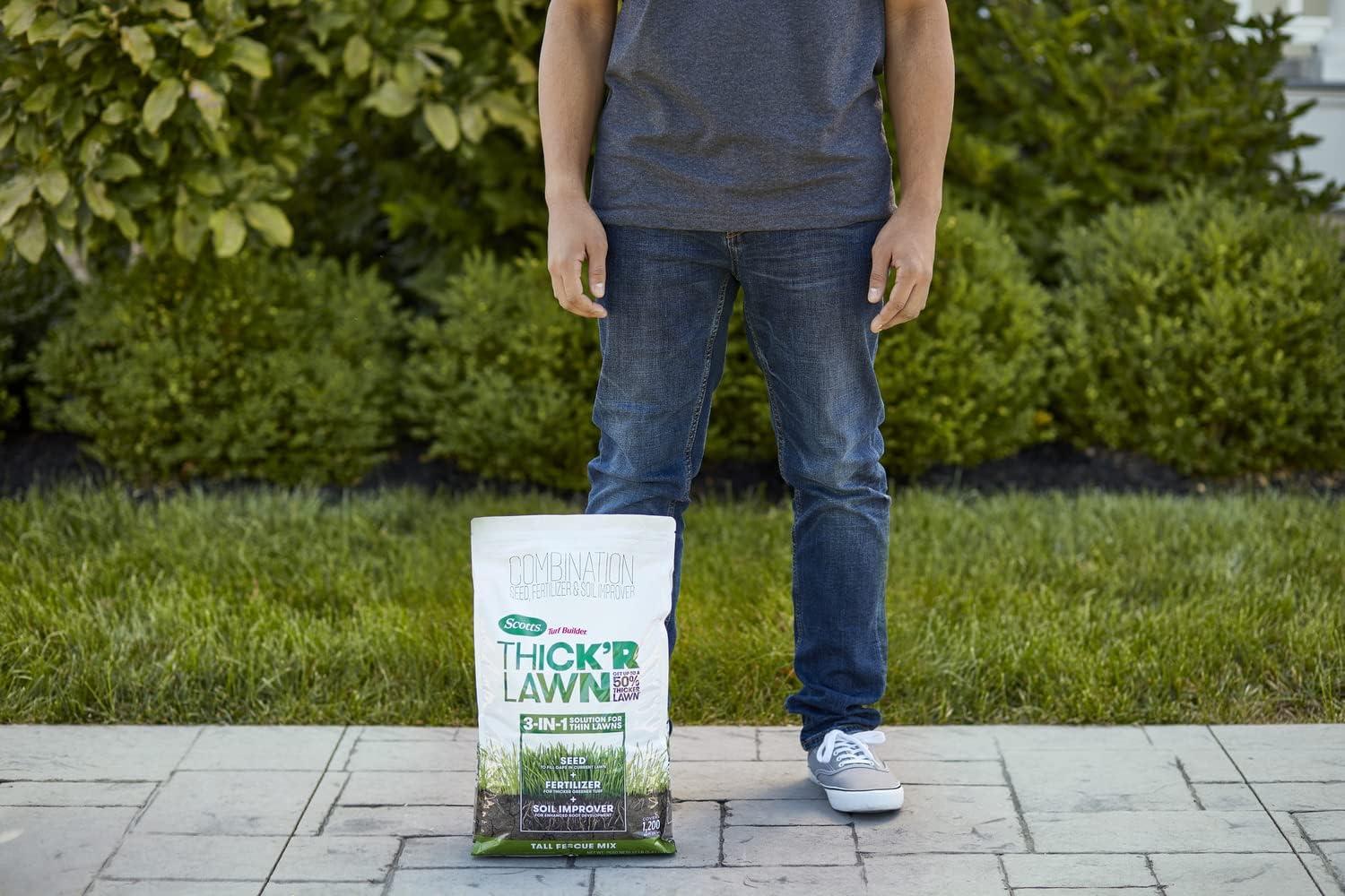 imageScotts Turf Builder THICKR LAWN Grass Seed Fertilizer and Soil Improver for Tall Fescue 1200 sq ft 12 lbs12 lb 2Pack