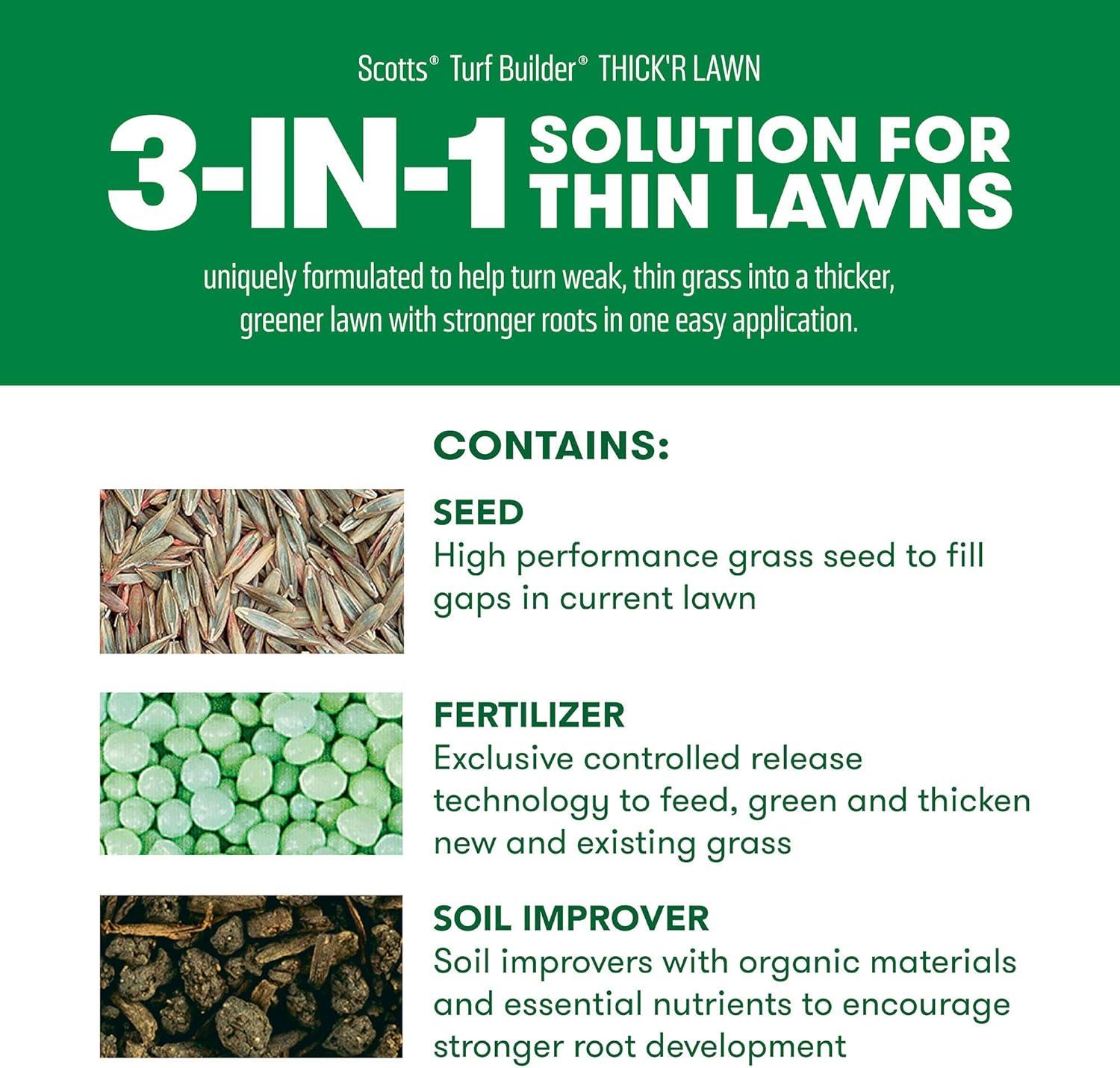 imageScotts Turf Builder THICKR LAWN Grass Seed Fertilizer and Soil Improver for Tall Fescue 1200 sq ft 12 lbs40 lb