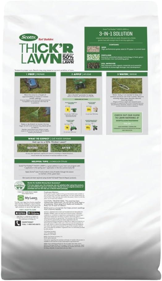 imageScotts Turf Builder THICKR LAWN Grass Seed Fertilizer and Soil Improver for Tall Fescue 1200 sq ft 12 lbs40 lb