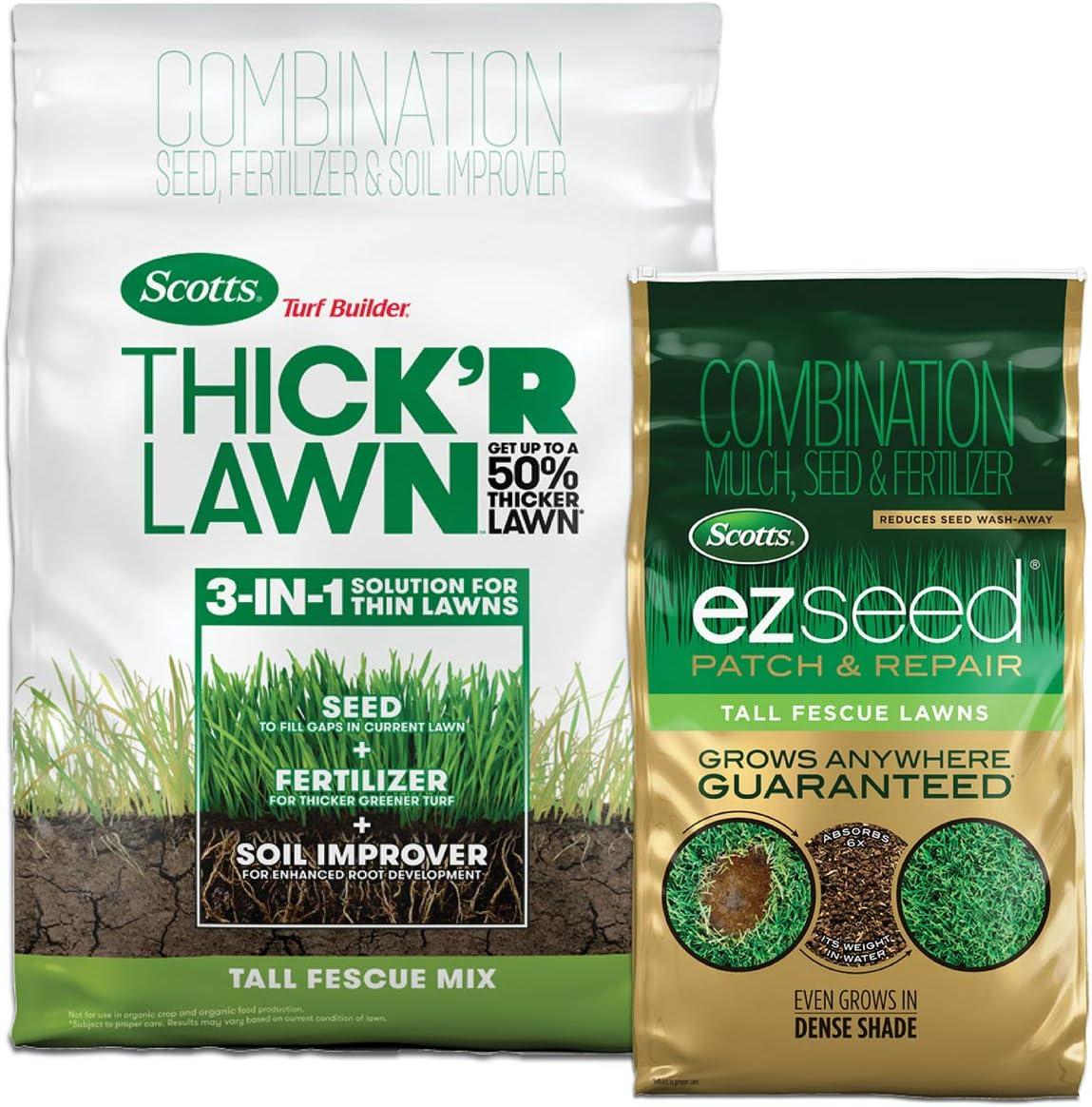 imageScotts Turf Builder THICKR LAWN Grass Seed Fertilizer and Soil Improver for Tall Fescue 1200 sq ft 12 lbs40 lb