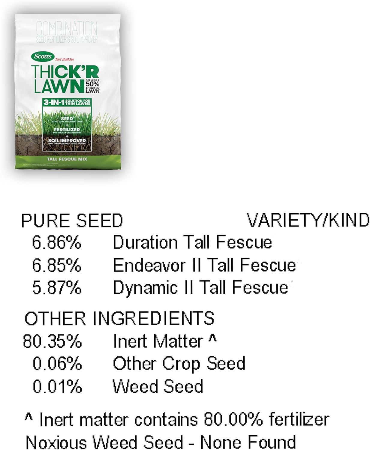 imageScotts Turf Builder THICKR LAWN Grass Seed Fertilizer and Soil Improver for Tall Fescue 1200 sq ft 12 lbs40 lb