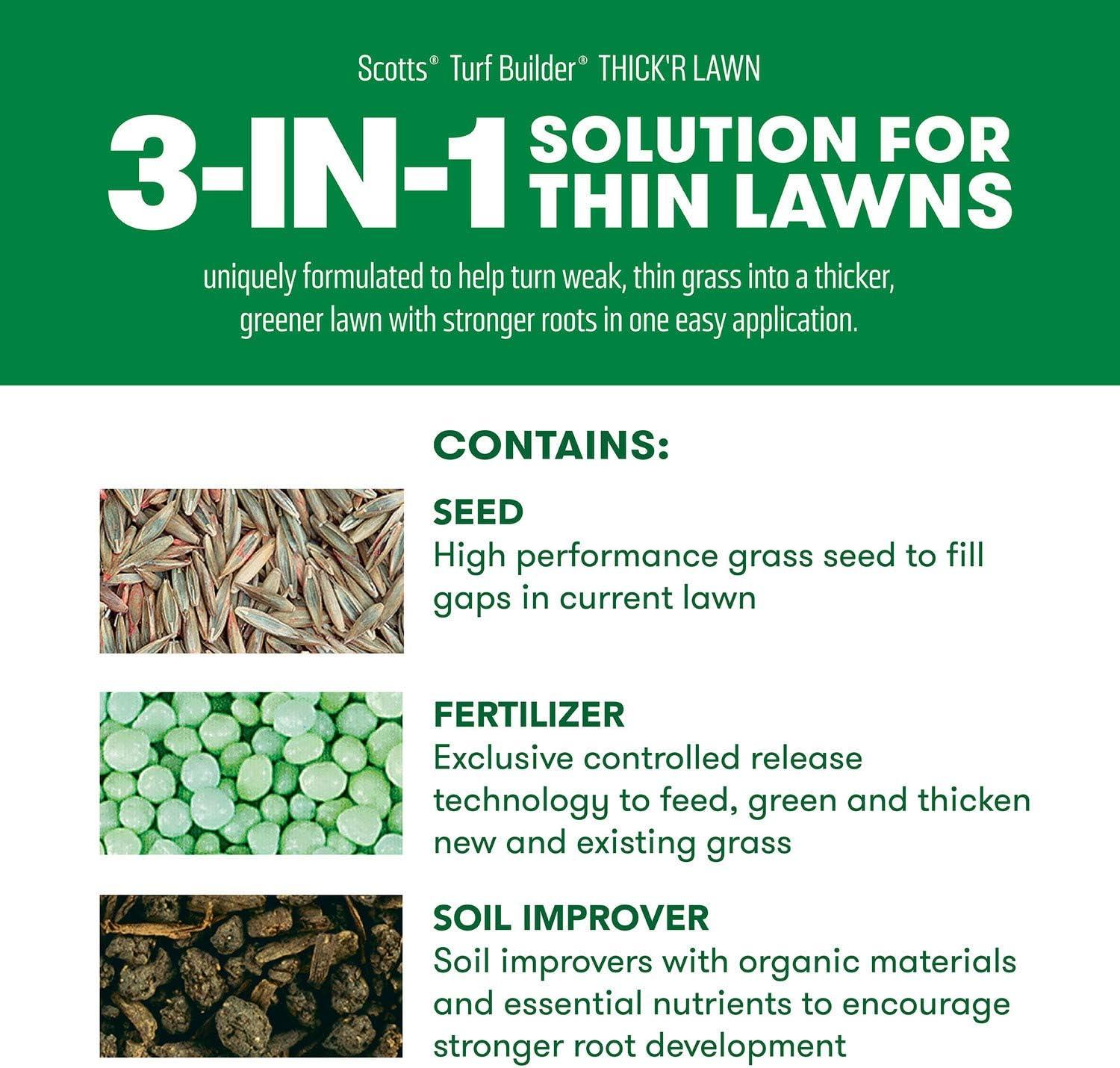 imageScotts Turf Builder THICKR LAWN Grass Seed Fertilizer and Soil Improver for Tall Fescue 1200 sq ft 12 lbs40 lb