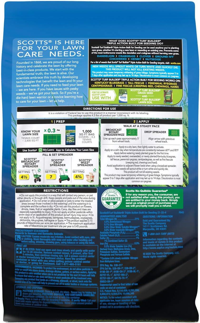 imageScotts Turf Builder Triple Action Built For Seeding  Weed Preventer and Fertilizer for New Lawns 1000 sq ft 43 lbs1 000 sq ft