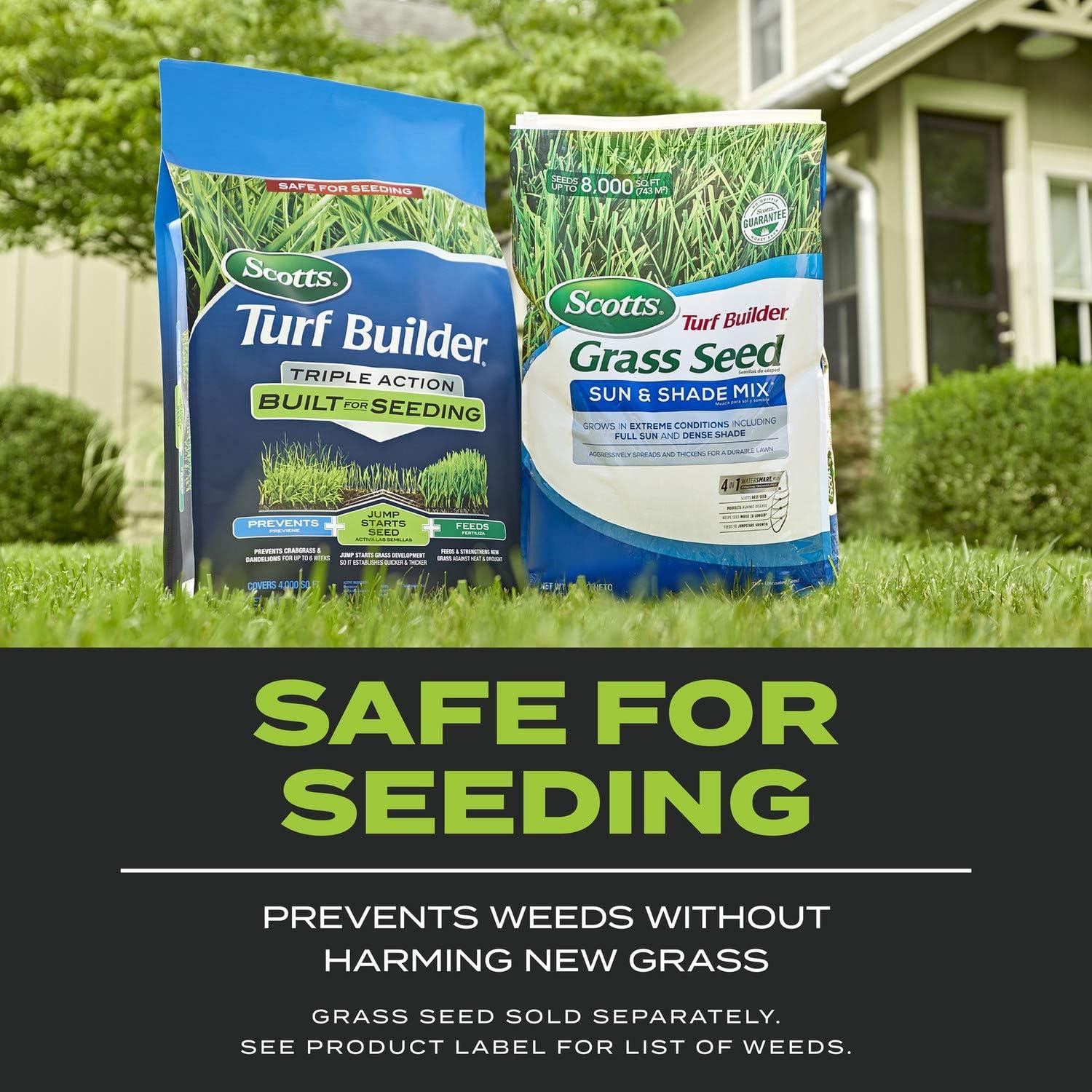 imageScotts Turf Builder Triple Action Built For Seeding  Weed Preventer and Fertilizer for New Lawns 1000 sq ft 43 lbs4 000 sq ft