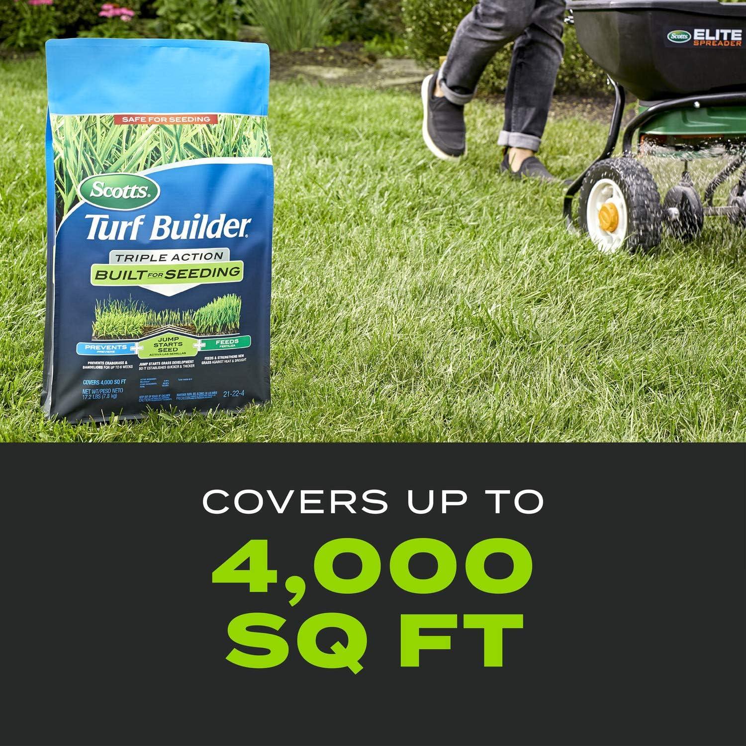 imageScotts Turf Builder Triple Action Built For Seeding  Weed Preventer and Fertilizer for New Lawns 1000 sq ft 43 lbs4 000 sq ft