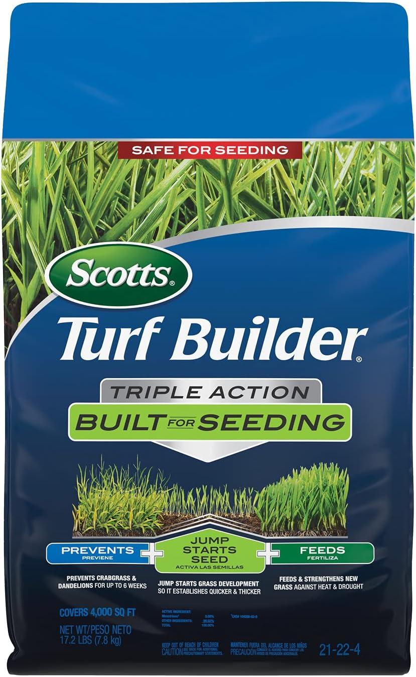 imageScotts Turf Builder Triple Action Built For Seeding  Weed Preventer and Fertilizer for New Lawns 1000 sq ft 43 lbs4 000 sq ft