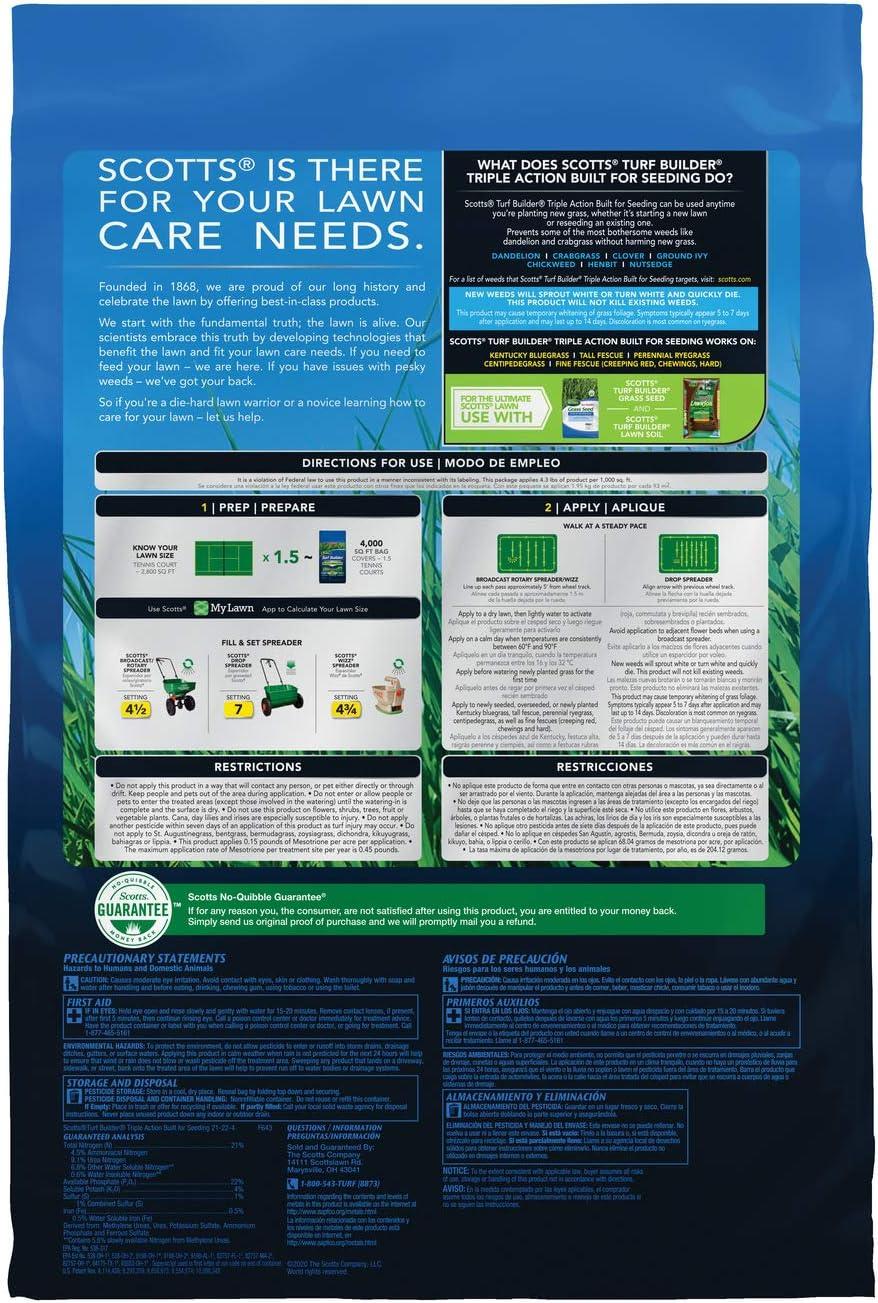 imageScotts Turf Builder Triple Action Built For Seeding  Weed Preventer and Fertilizer for New Lawns 1000 sq ft 43 lbs4 000 sq ft