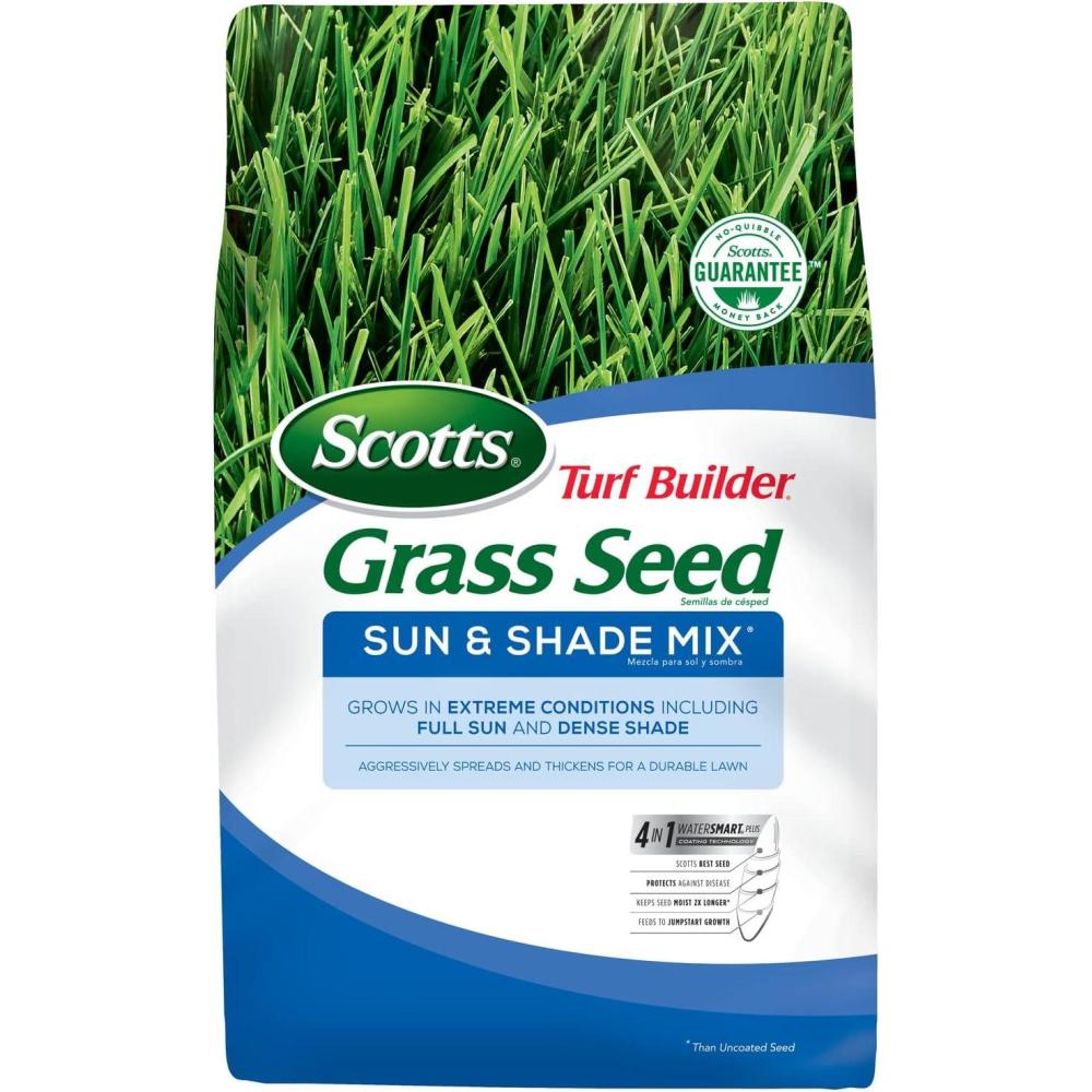 imageScotts Turf Builder Grass Seed Sun ampamp Shade Mix with Fertilizer and Soil Improver Thrives in Many Conditions 32 lbs15 lb