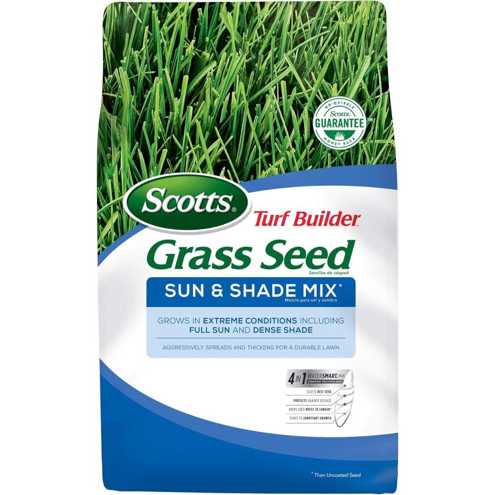 imageScotts Turf Builder Grass Seed Sun ampamp Shade Mix with Fertilizer and Soil Improver Thrives in Many Conditions 32 lbs20 lb