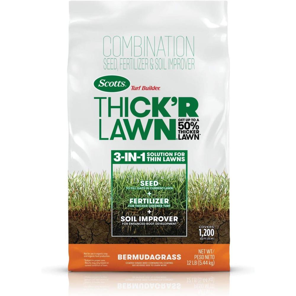 imageScotts Turf Builder THICKR LAWN Grass Seed Fertilizer and Soil Improver for Bermudagrass 1200 sq ft 12 lbs12 lb