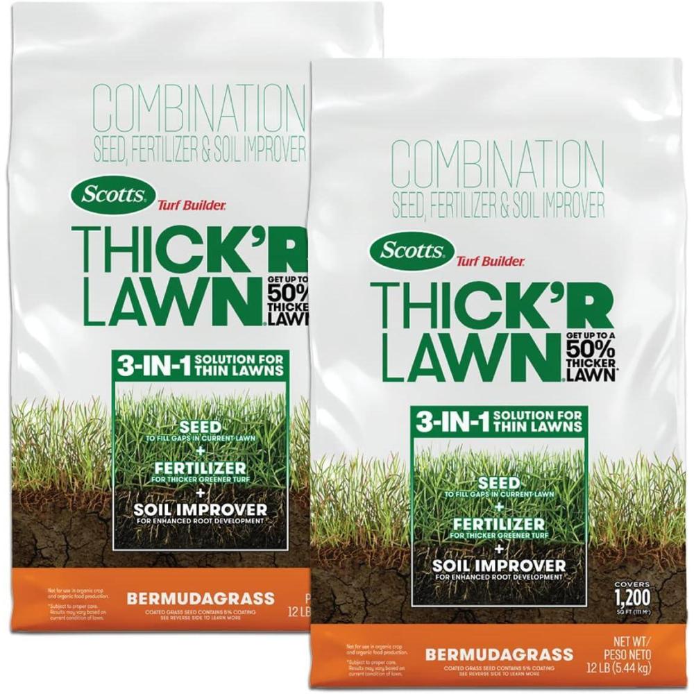 imageScotts Turf Builder THICKR LAWN Grass Seed Fertilizer and Soil Improver for Bermudagrass 1200 sq ft 12 lbs12 lb 2 Pack