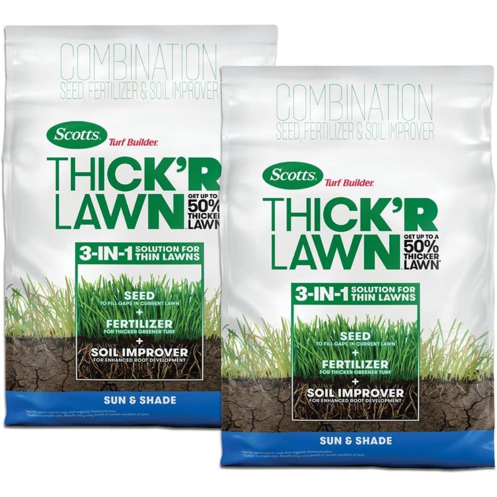 imageScotts Turf Builder THICKR LAWN Grass Seed Fertilizer and Soil Improver for Sun ampamp Shade 1200 sq ft 12 lbsThickR 2 Pack