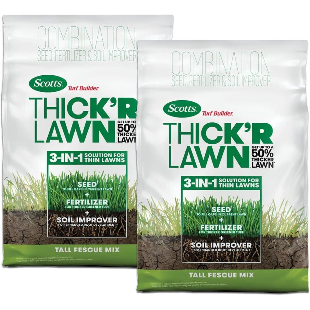 imageScotts Turf Builder THICKR LAWN Grass Seed Fertilizer and Soil Improver for Tall Fescue 1200 sq ft 12 lbs12 lb 2Pack