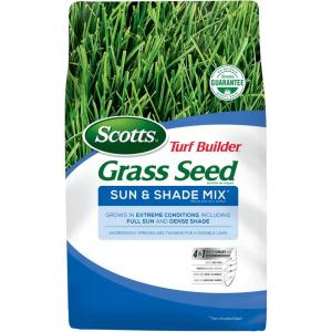 imageScotts Turf Builder Grass Seed Sun ampamp Shade Mix with Fertilizer and Soil Improver Thrives in Many Conditions 32 lbs15 lb