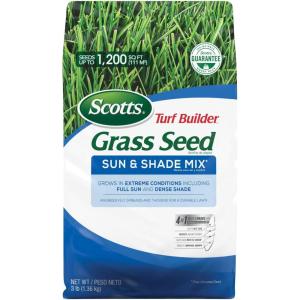 imageScotts Turf Builder Grass Seed Sun ampamp Shade Mix with Fertilizer and Soil Improver Thrives in Many Conditions 32 lbs3 lb
