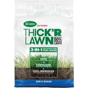 imageScotts Turf Builder THICKR LAWN Grass Seed Fertilizer and Soil Improver for Sun ampamp Shade 1200 sq ft 12 lbsThickR 1 Pack